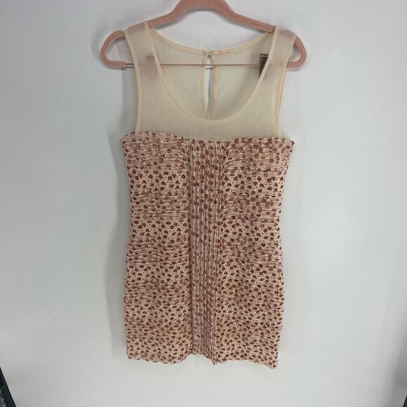 Free People Women's Blush Comb Mesh Ruched Floral Mini Dress Size Medium - Picture 1 of 6